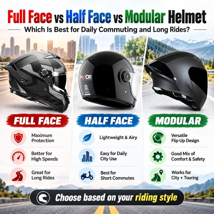 Full Face vs Half Face vs Modular Helmet: Which Is Best for Daily Commuting and Long Rides?