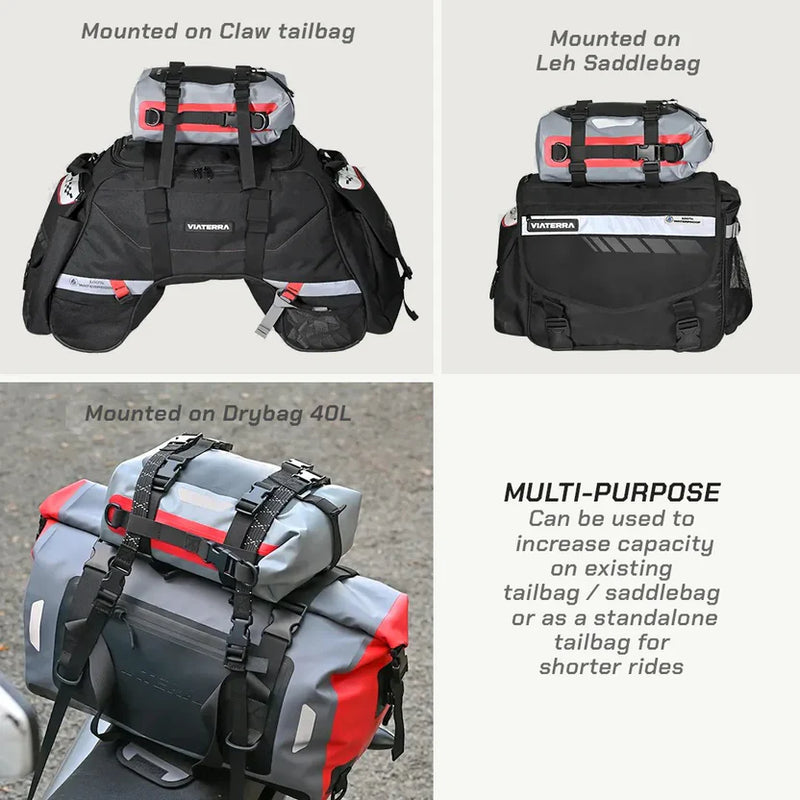 ViaTerra DryBag 8L - 100% Waterproof Motorcycle Tailbag/ Rear rack bag (Universal with versatile mounting)