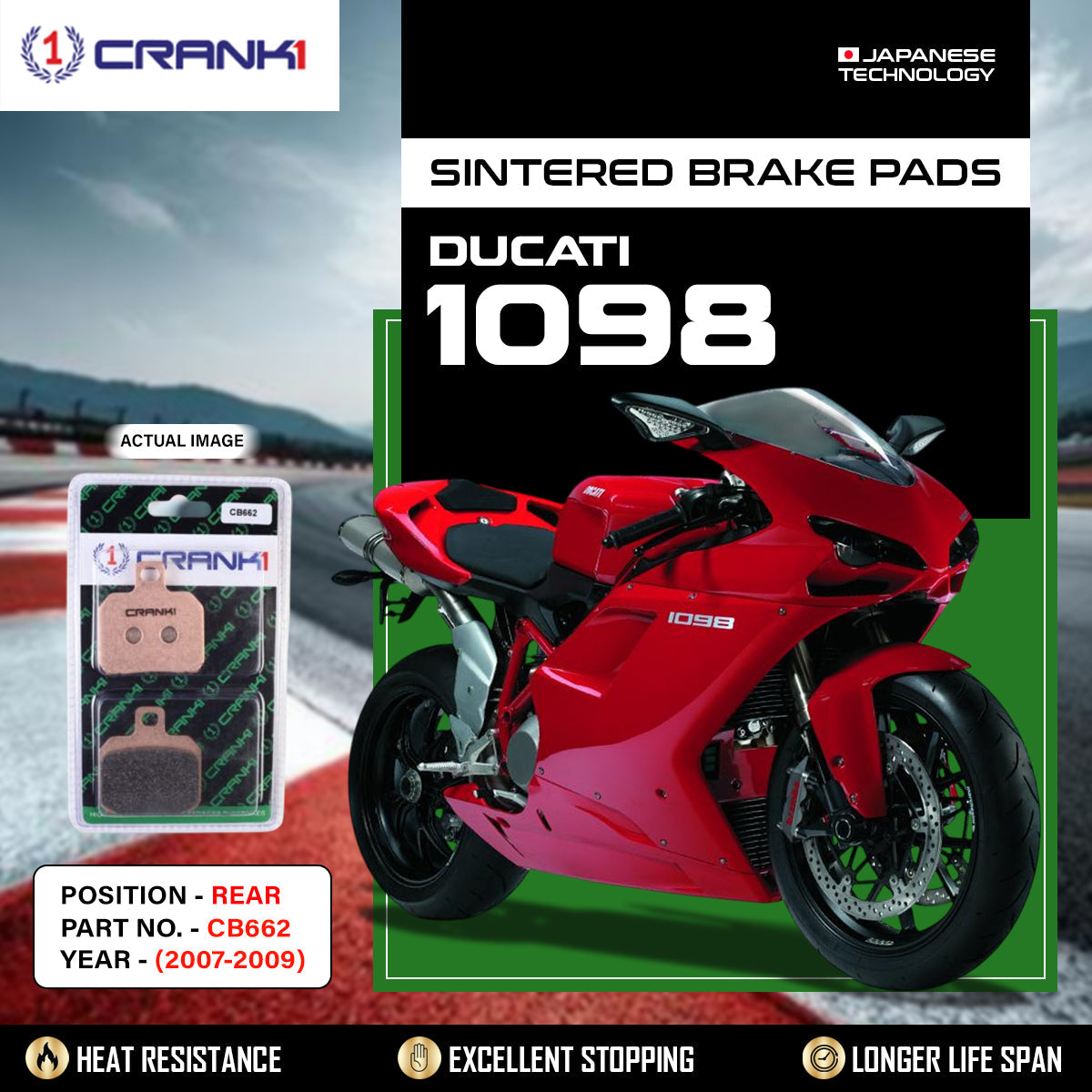 Sintered Brake Pads For Ducati 1098 (2007-2009) - Rear - CB662 - 1 Set
