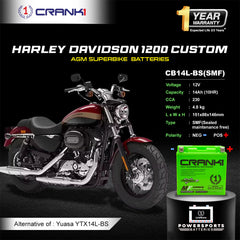 Battery For Harley Davidson 1200 Custom (2010-2025) - CB14L-BS - Factory Activated