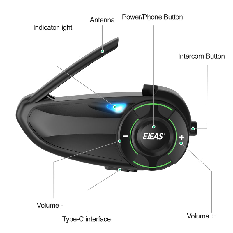 EJEAS Q8_Motorcycle Mesh Intercom, 6 Riders Group Talking at The Same Time
