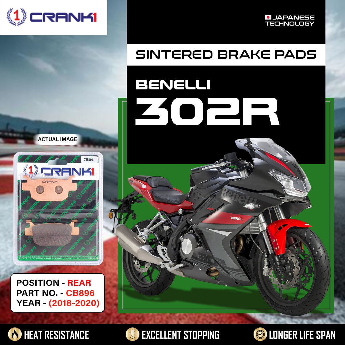 Sintered Brake Pads For Benelli 302R (2018-2020) - Rear - CB896 - 1 Set