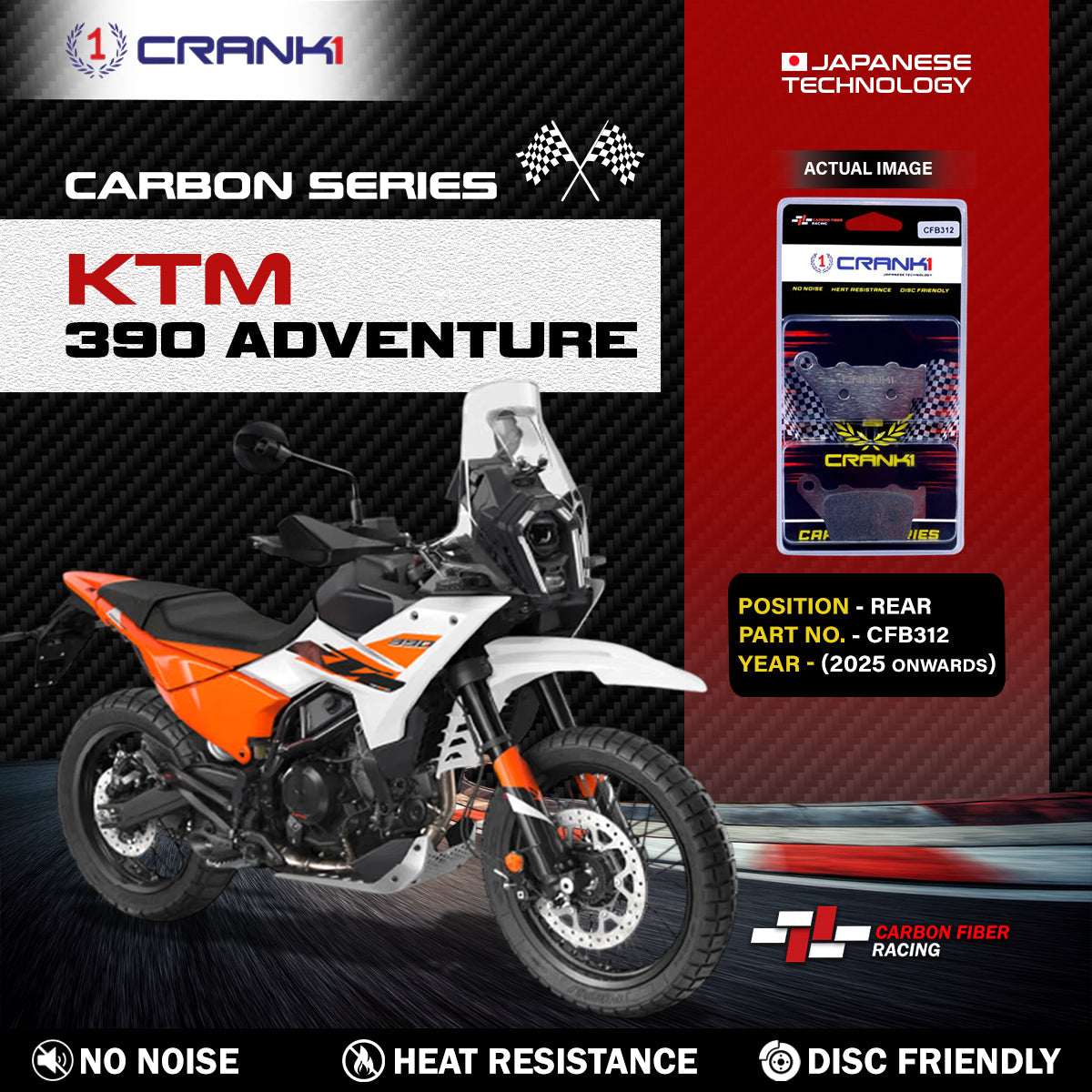 Carbon Brake Pads For KTM 390 Adventure (2025 Onwards) - Rear - CFB312 - 1 Set