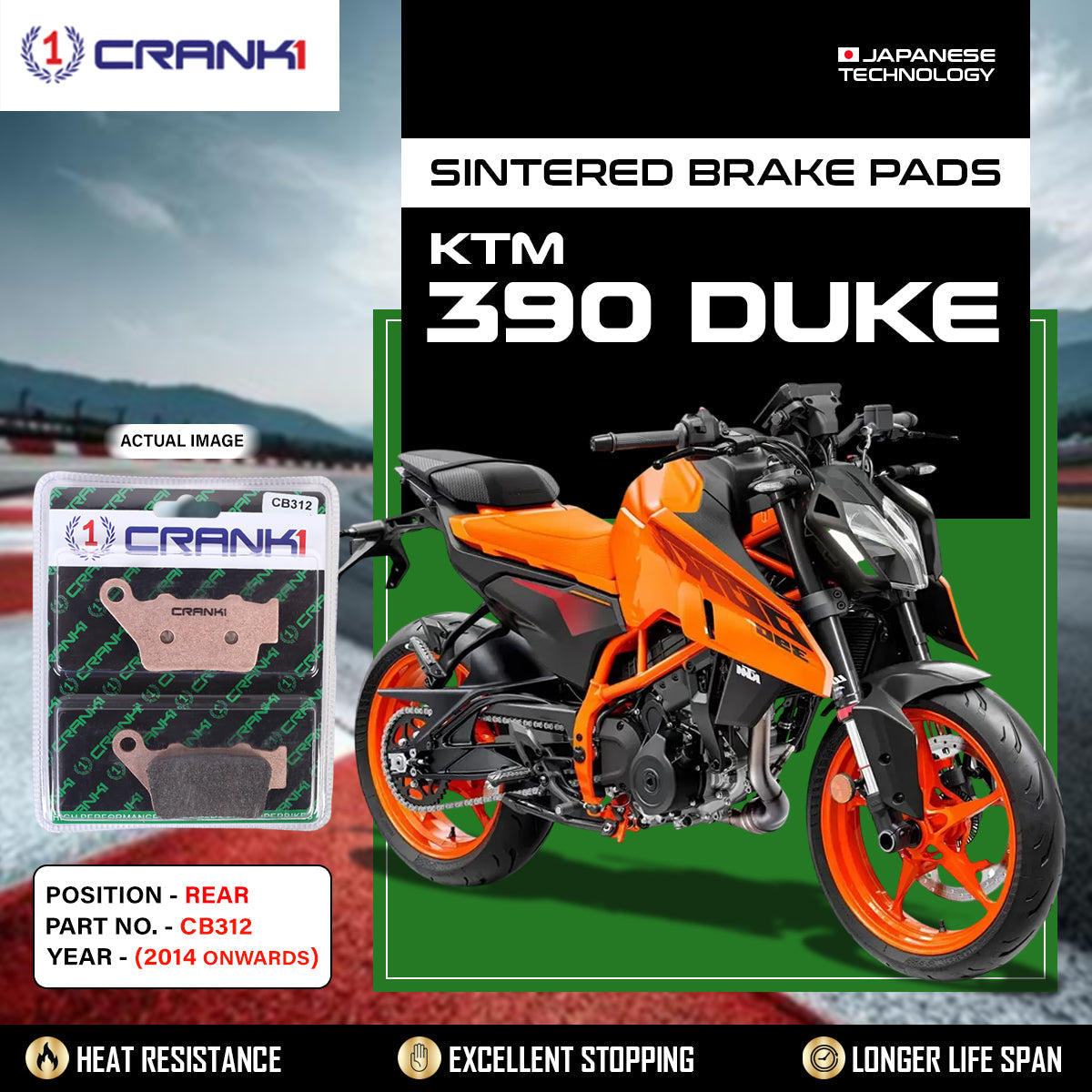 Sintered Brake Pads For KTM 390 Duke (2014 Onwards) - Rear - CB312 - 1 Set