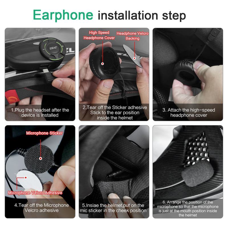EJEAS Q8_Motorcycle Mesh Intercom, 6 Riders Group Talking at The Same Time