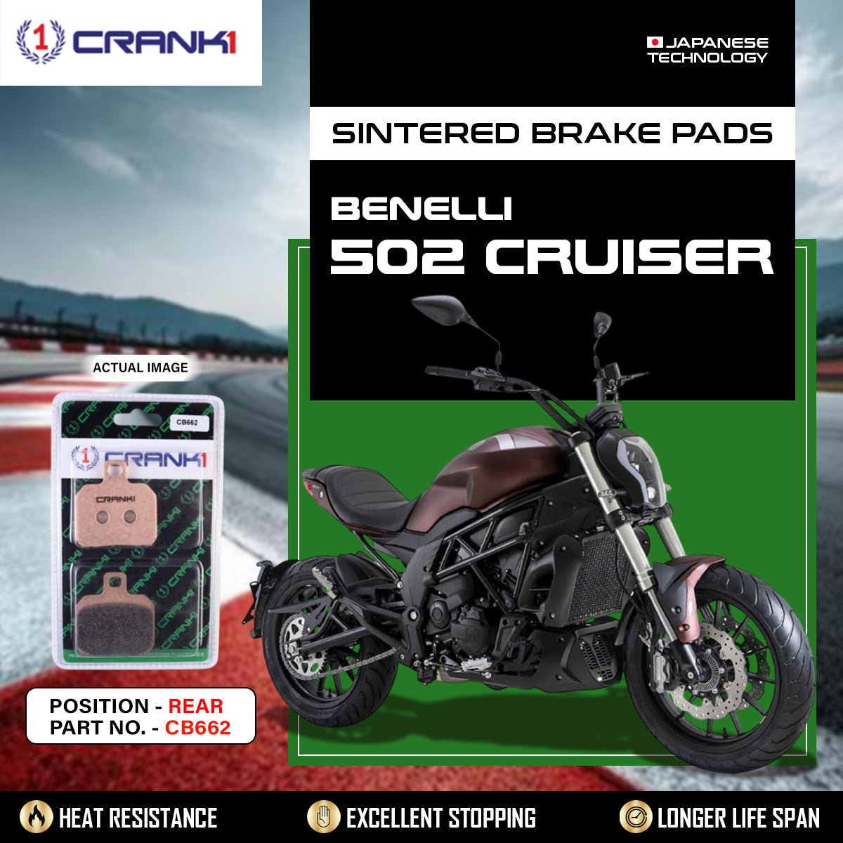 Sintered Brake Pads For Benelli 502C Cruiser - Rear - CB662 - 1 Set