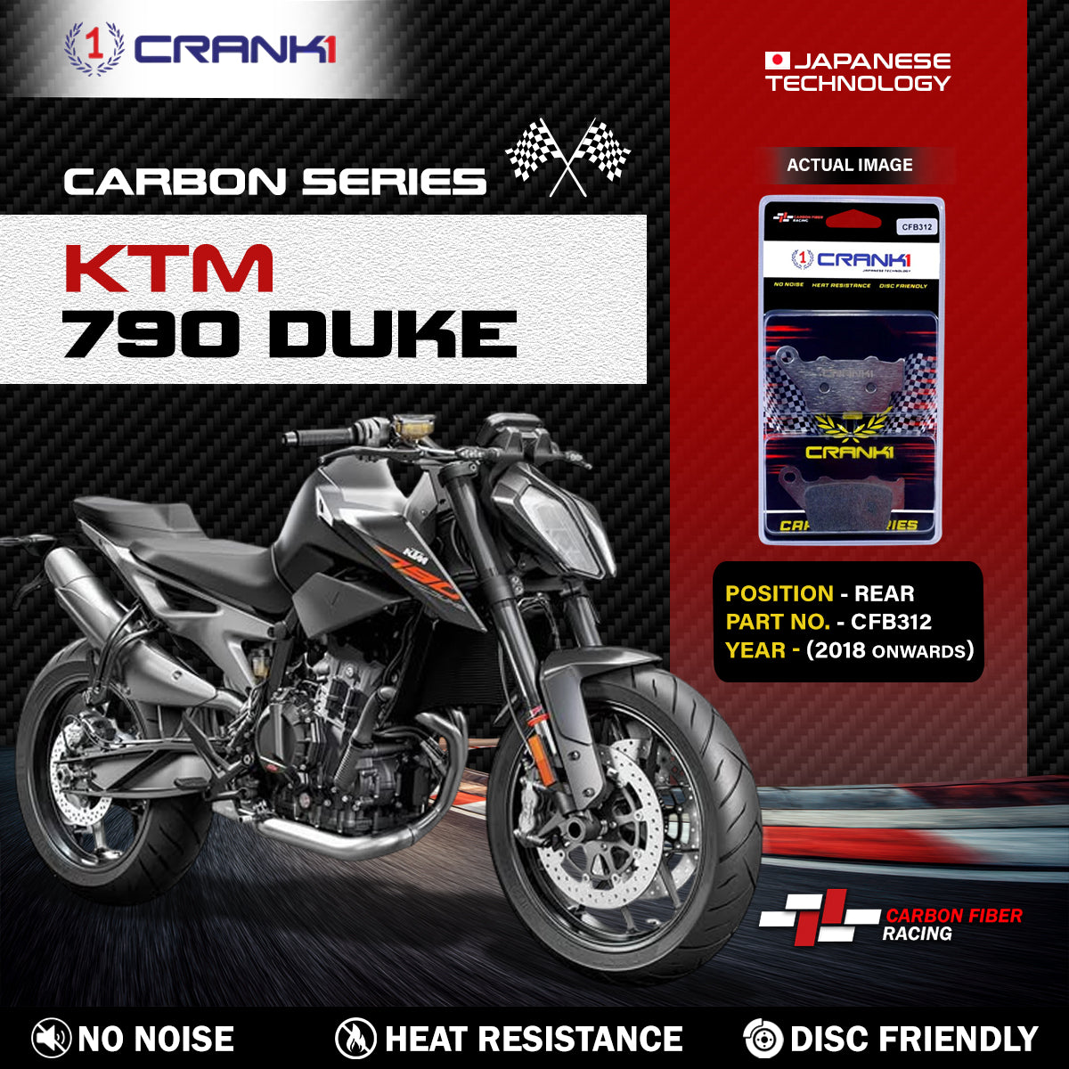 Carbon Brake Pads For KTM 790 Duke (2018 Onwards) - Rear - CFB312 - 1 Set