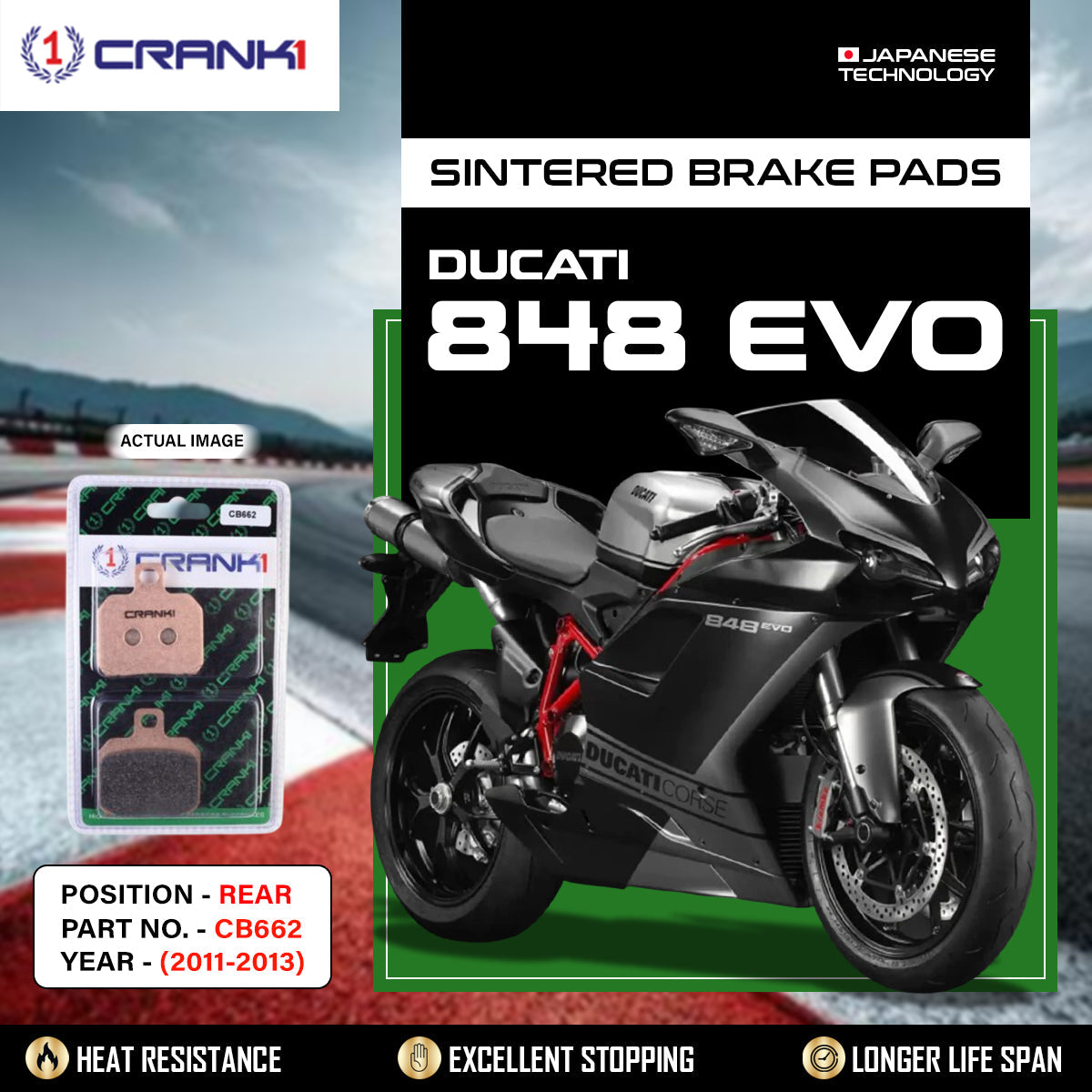 Sintered Brake Pads For Ducati 848 EVO (2011-2013) - Rear - CB662 - 1 Set
