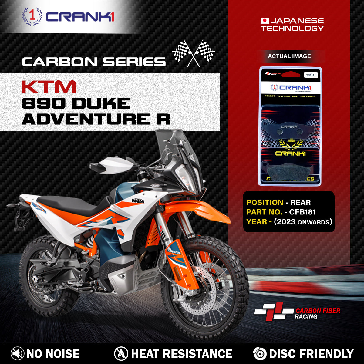 Carbon Brake Pads For KTM 890 Duke  Adventure R (2023 Onwards) - Rear - CFB181 - 1 Set