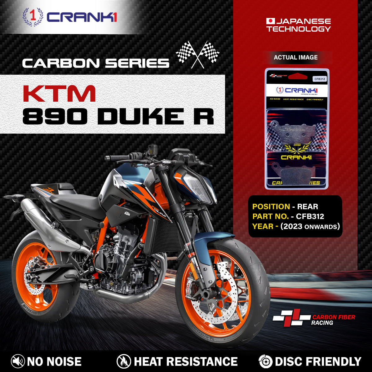 Carbon Brake Pads For KTM 890 Duke R (2023 Onwards) - Rear - CFB312 - 1 Set