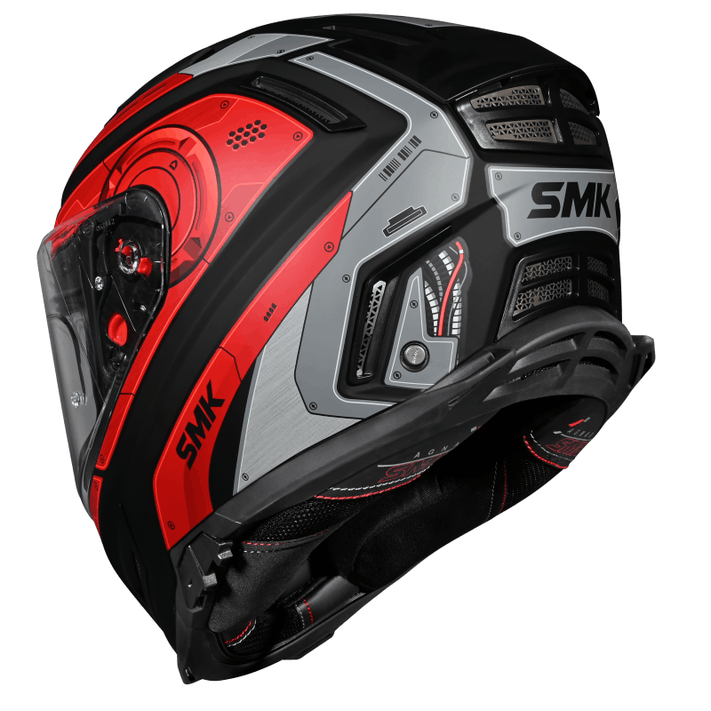 SMK Agnar Cyborg Glossy Grey Red Helmet GL263