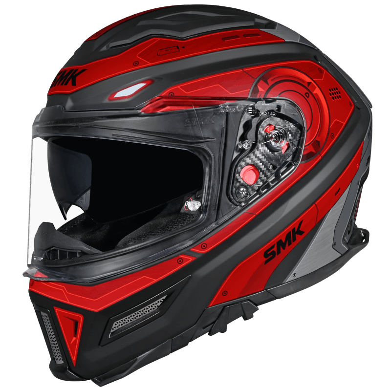 SMK Agnar Cyborg Glossy Grey Red Helmet GL263