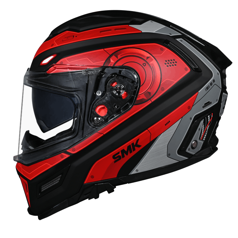 SMK Agnar Cyborg Glossy Grey Red Helmet GL263