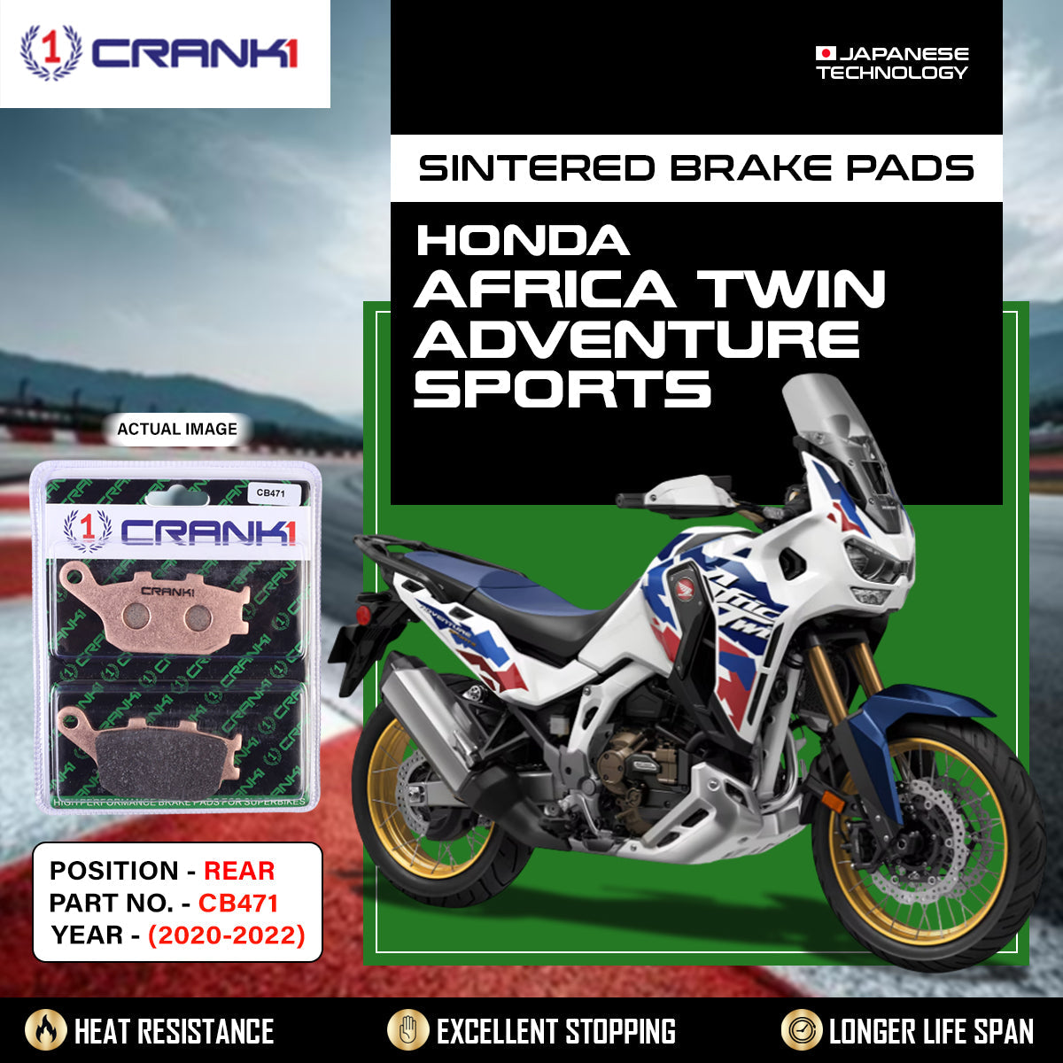 Sintered Brake Pads For Honda Africa Twin Adventure Sports (2020-2022) - Rear - CB471 - 1 Set