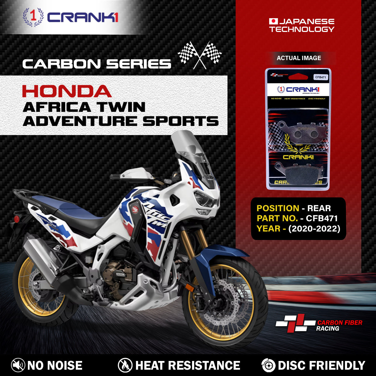 Carbon Brake Pads For Honda  Africa Twin Adventure Sports (2020-2022) - Rear - CFB471 - 1 Set
