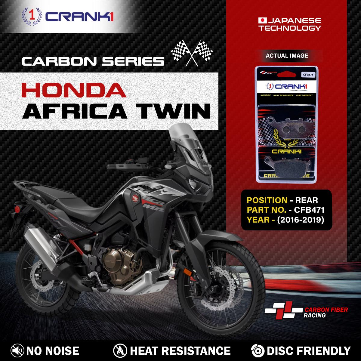 Carbon Brake Pads For Honda Africa Twin (2016-2019) - Rear - CFB471 - 1 Set