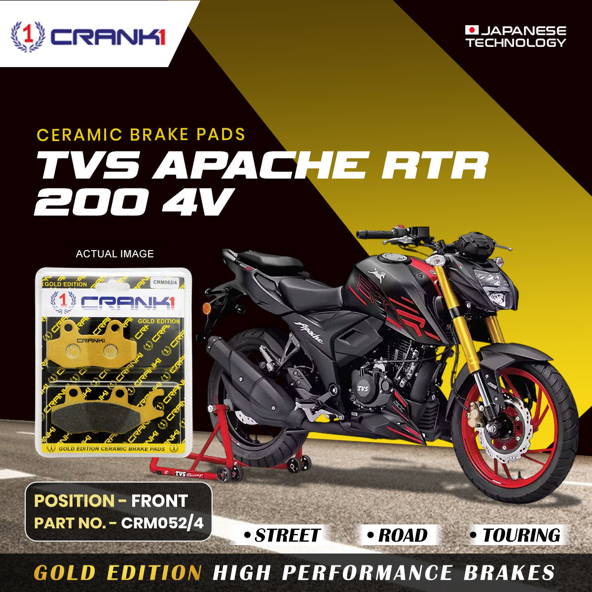Ceramic Brake Pads For TVS Apache RTR 200 4V - Front - CRM052/4 - 1 Set