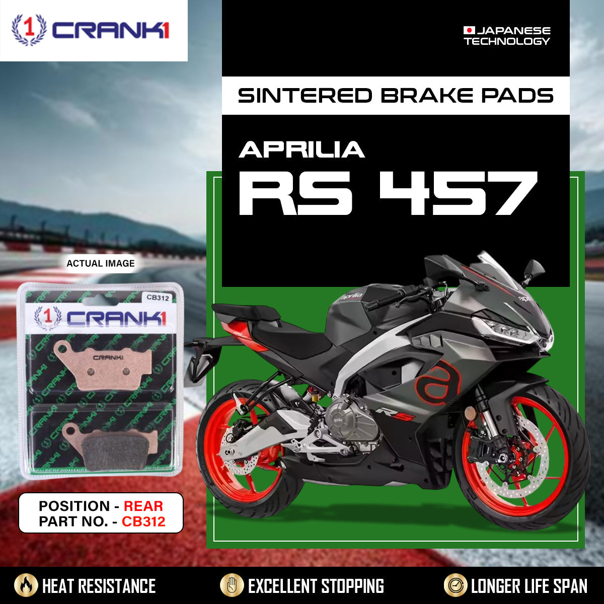 Sintered Brake Pads For Aprilia RS 457 - Rear - CB312 - 1 Set