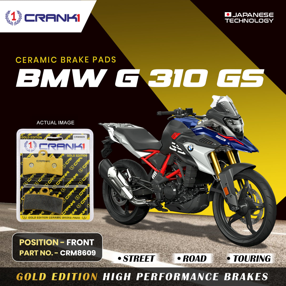 Ceramic Brake Pads For BMW G 310 GS - Front - CRM8609