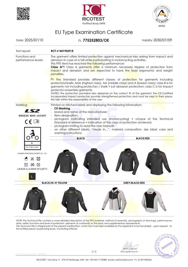 BREEZE JACKET - BLACK - CE CLASS A CERTIFIED JACKET