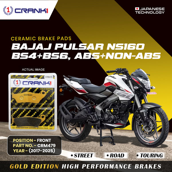 Ceramic Brake Pads For Bajaj Pulsar NS-160 BS4+BS6,ABS+NON-ABS (2017-2025) - Front - CRM479 - 1 Set