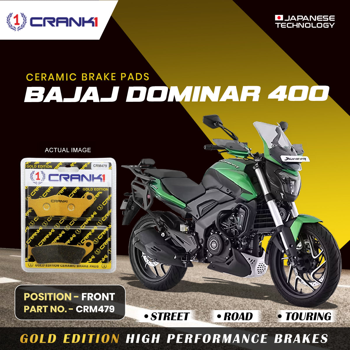 Ceramic Brake Pads For Bajaj Dominar 400 - Front - CRM479 - 1 Set