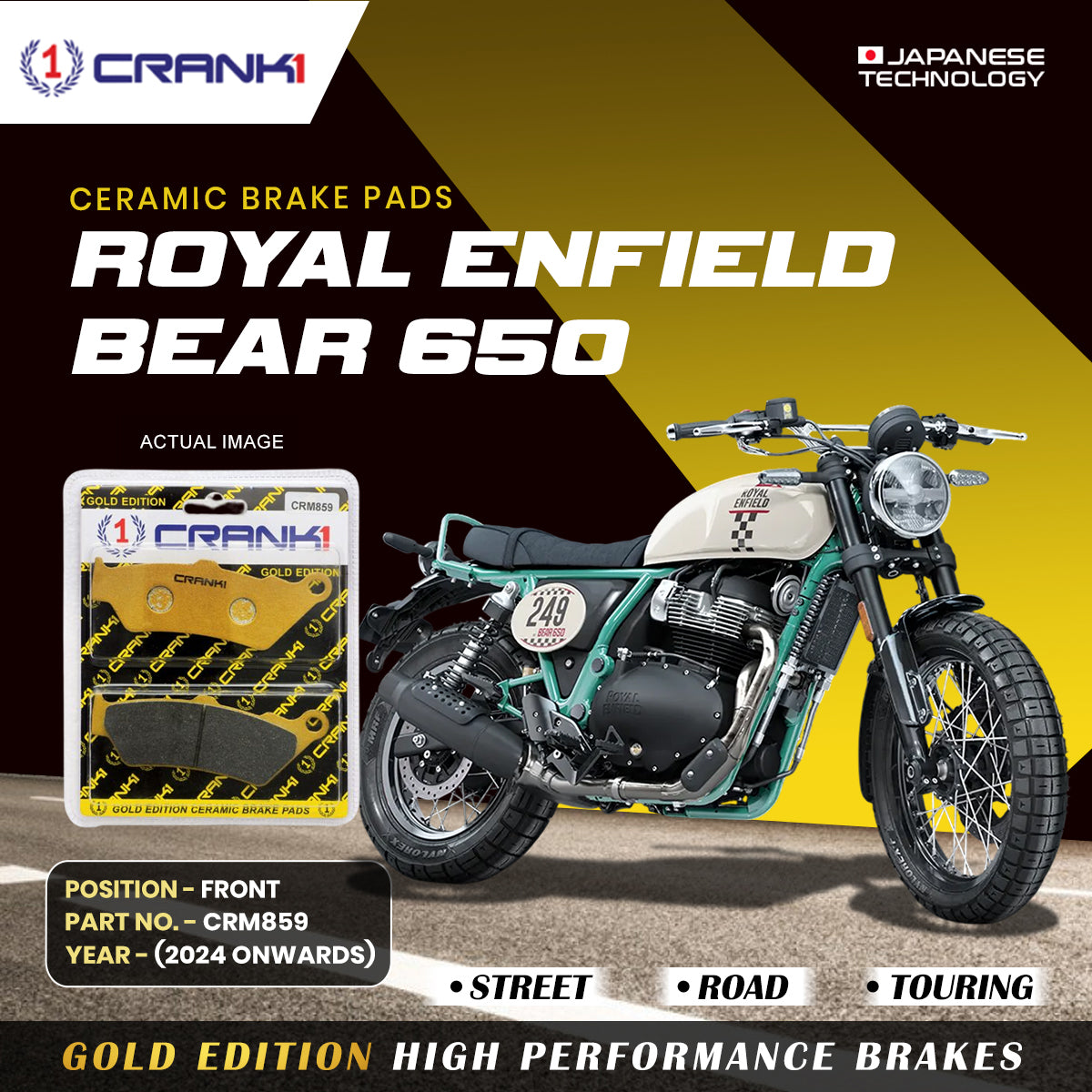 Ceramic Brake Pads For Royal Enfield Bear 650 (2024 Onwards) - Front - CRM859 - 1 Set