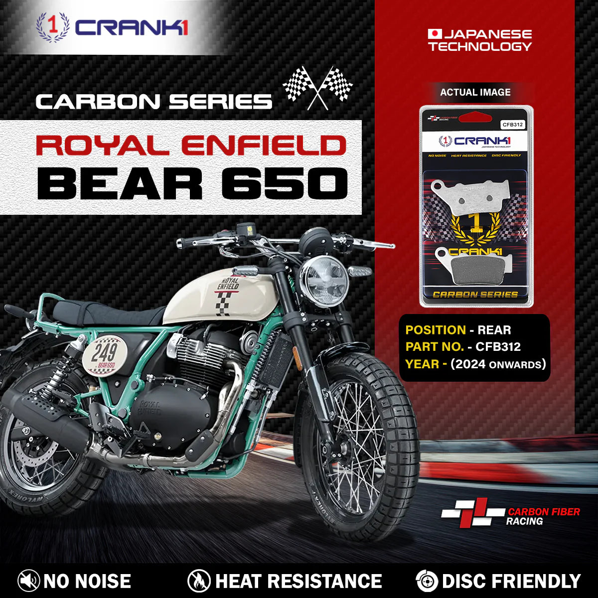 Carbon Brake Pads For Royal Enfield Bear 650 (2024 Onwards) - Rear - CFB312 - 1 Set