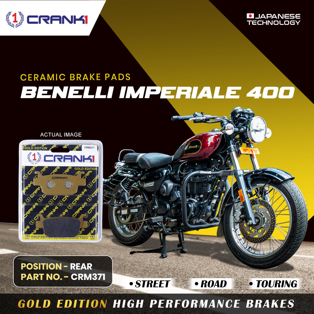 Ceramic Brake Pads For Benelli Imperiale 400 - Rear - CRM371 - 1 Set