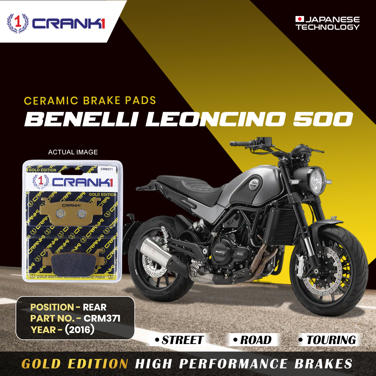 Ceramic Brake Pads For Benelli Leoncino 500 (2016) - Rear - CRM371