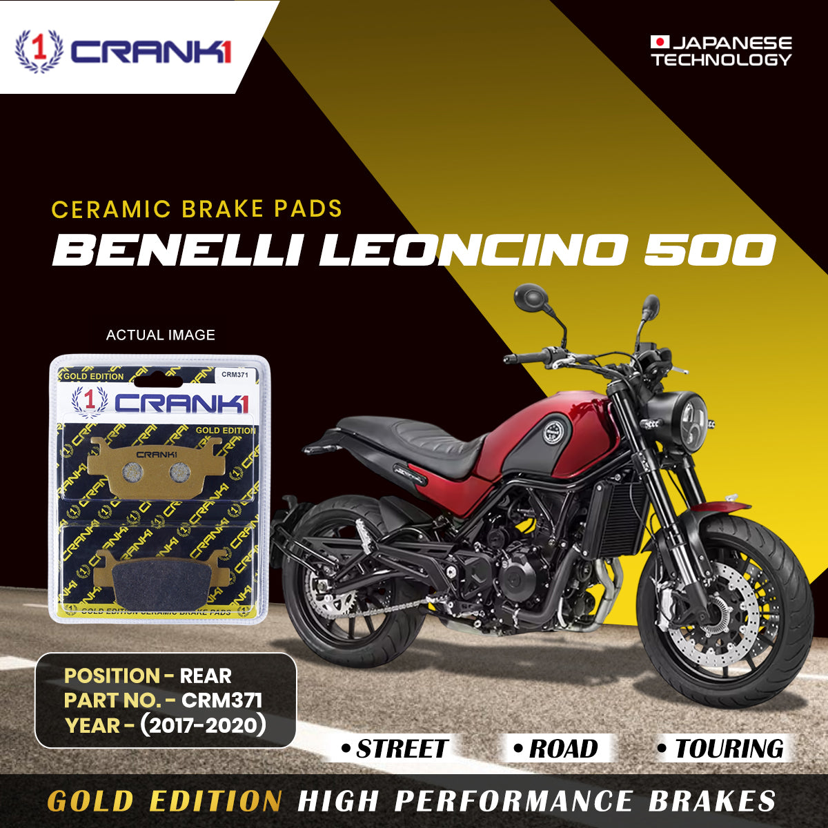 Ceramic Brake Pads For Benelli Leoncino 500 (2017-2020) - Rear - CRM371