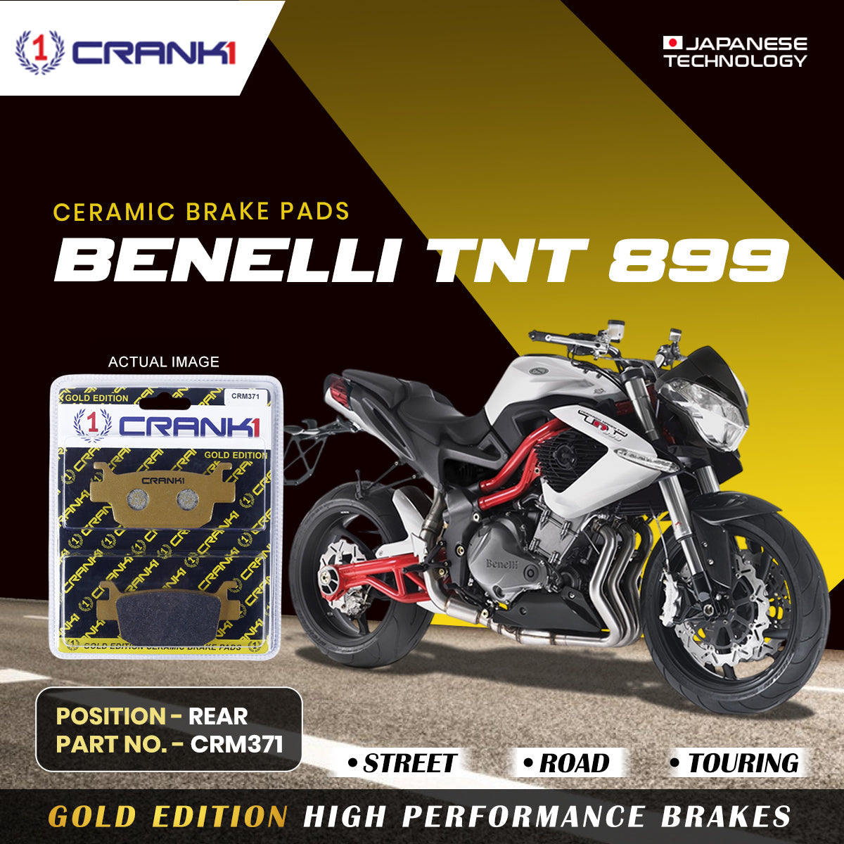 Ceramic Brake Pads For Benelli TNT 899 - Rear - CRM371 - 1 Set