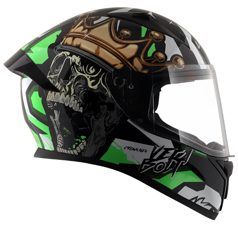 Bolt Crown Men Black Neon Green Helmet WITH BALACLAVA MASK