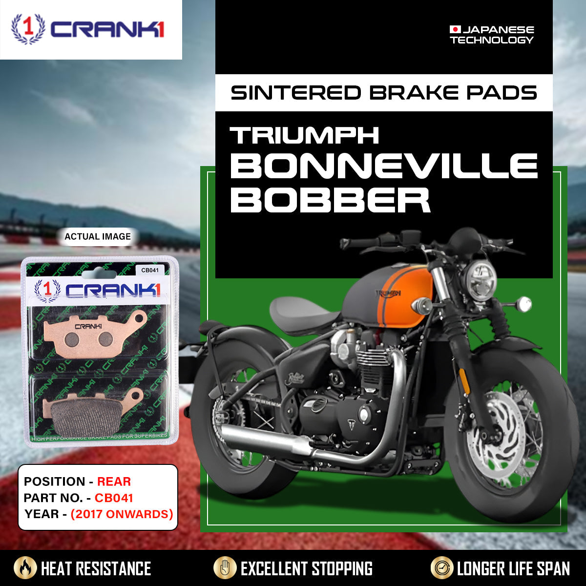 Sintered Brake Pads For Triumph Bonneville Bobber (2017 Onwards) - Rear - CB041 - 1 Set