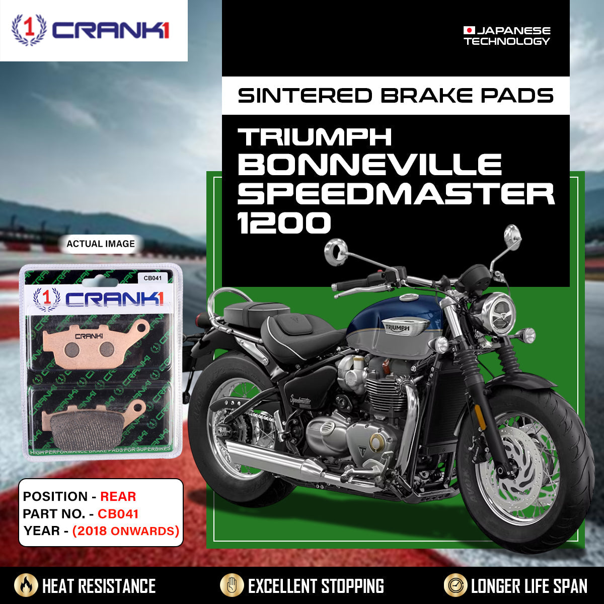 Sintered Brake Pads For Triumph Bonneville Speedmaster 1200 (2018 Onwards) - Rear - CB041 - 1 Set