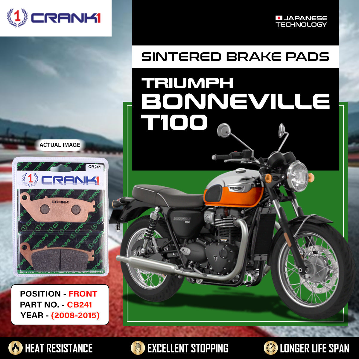 Sintered Brake Pads For Triumph Bonneville T100 (2008-2015) - Front - CB241 - 2 Sets Required