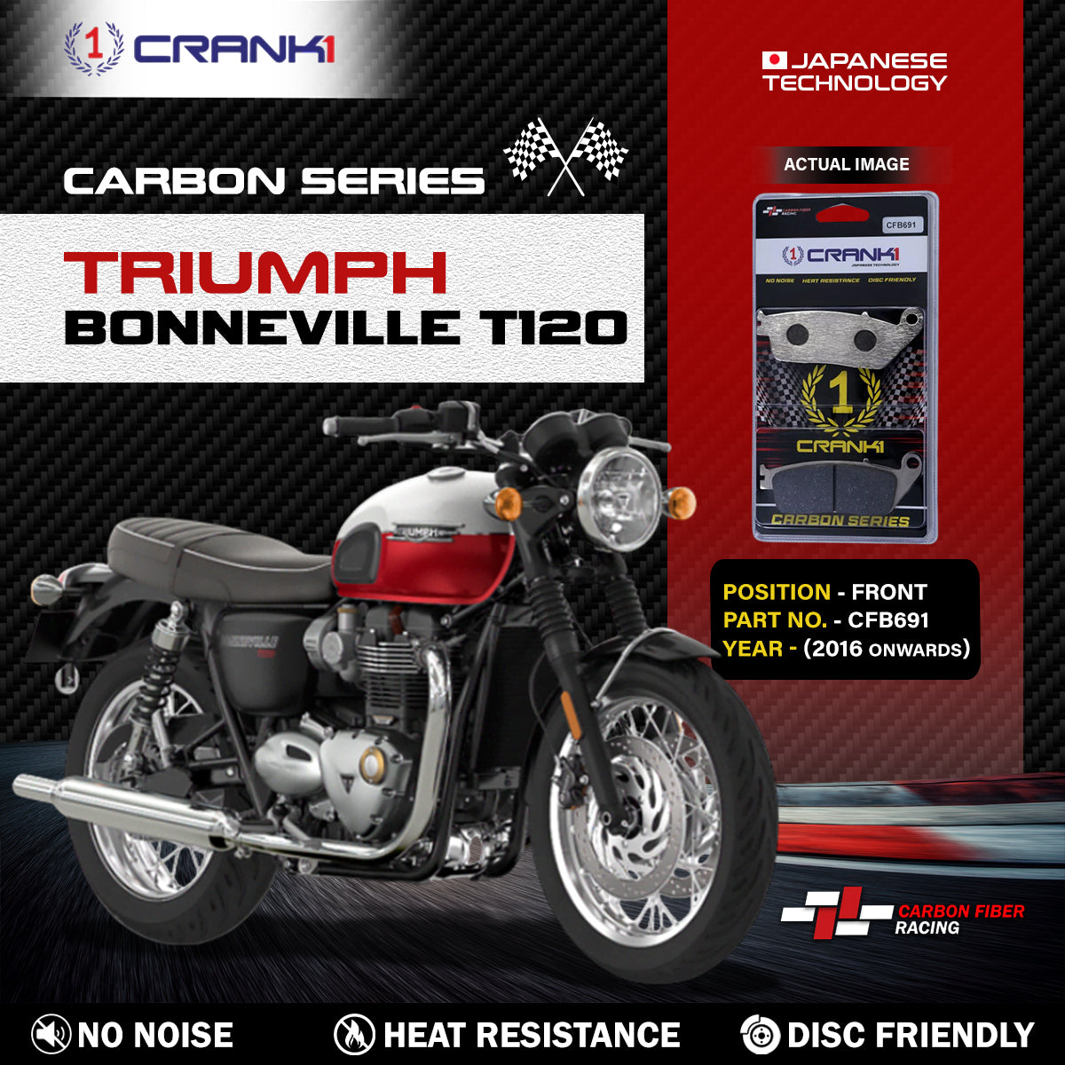 Carbon Brake Pads For Triumph Bonneville T120 (2016 Onwards) - Front - CFB691 - 1 Set