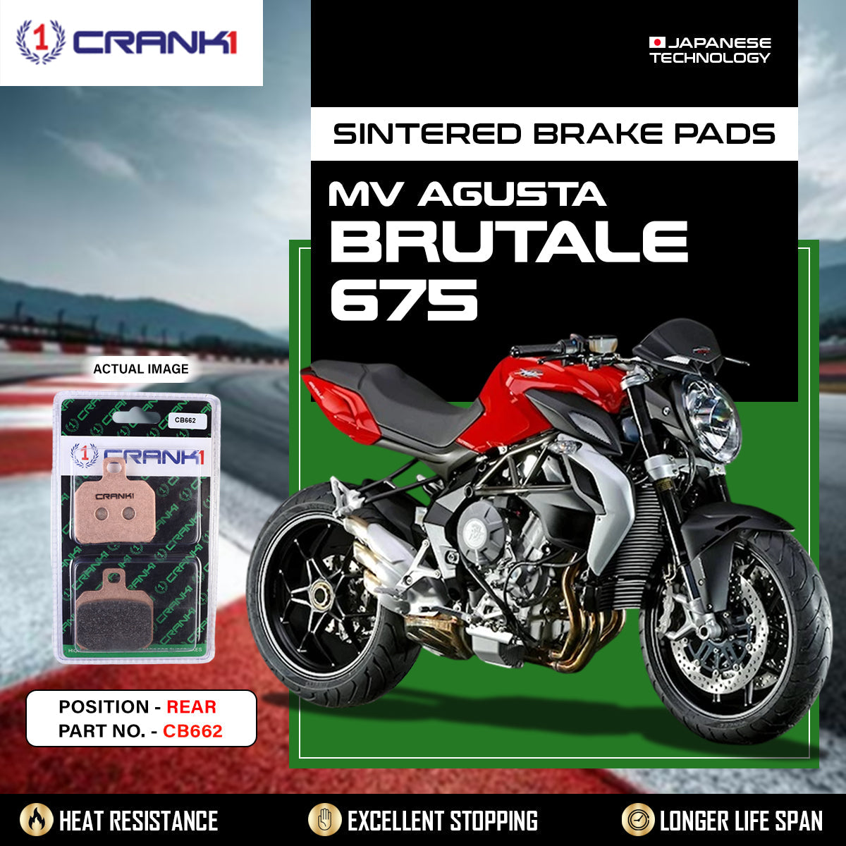 Sintered Brake Pads For MV Agusta Brutale 675 - Rear - CB662 - 1 Set