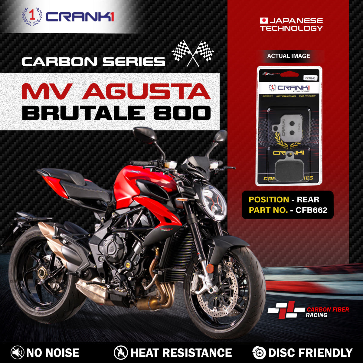 Carbon Brake Pads For MV Agusta Brutale 800 - Rear - CFB662 - 1 Set