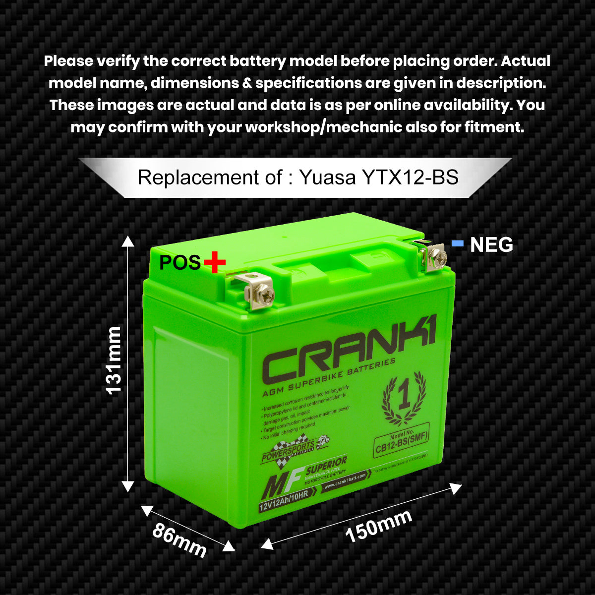Battery For Suzuki Hayabusa GEN-2 (2008-2020) - CB12-BS - Factory Activated
