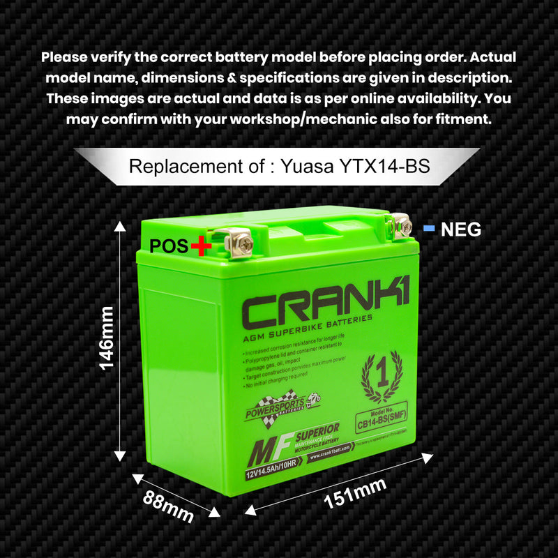 Battery For Triumph Speed Triple 1200 RS (2011-2018) - CB14-BS - Factory Activated