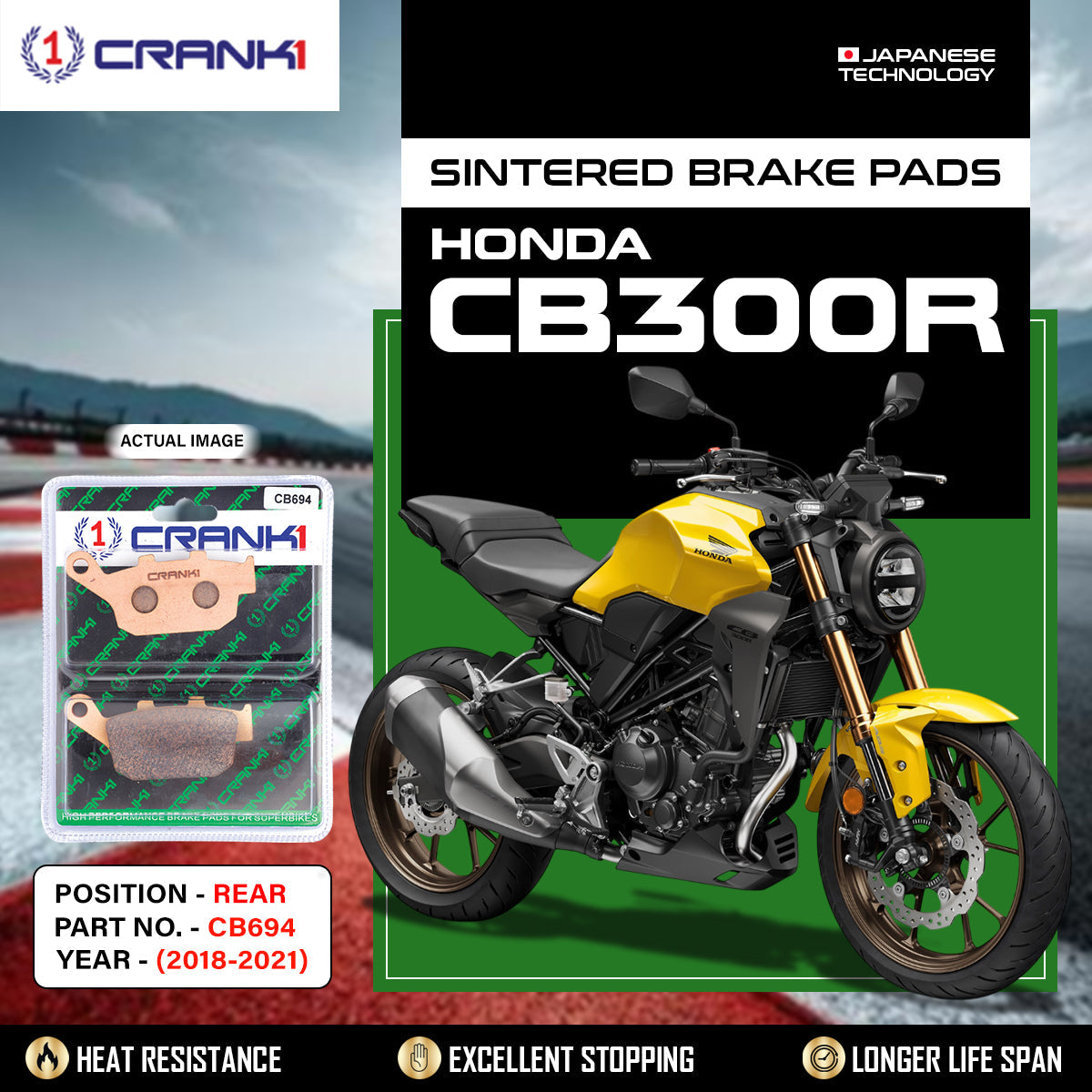 Sintered Brake Pads For Honda CB300R (2018-2021) - Rear - CB694 - 1 Set