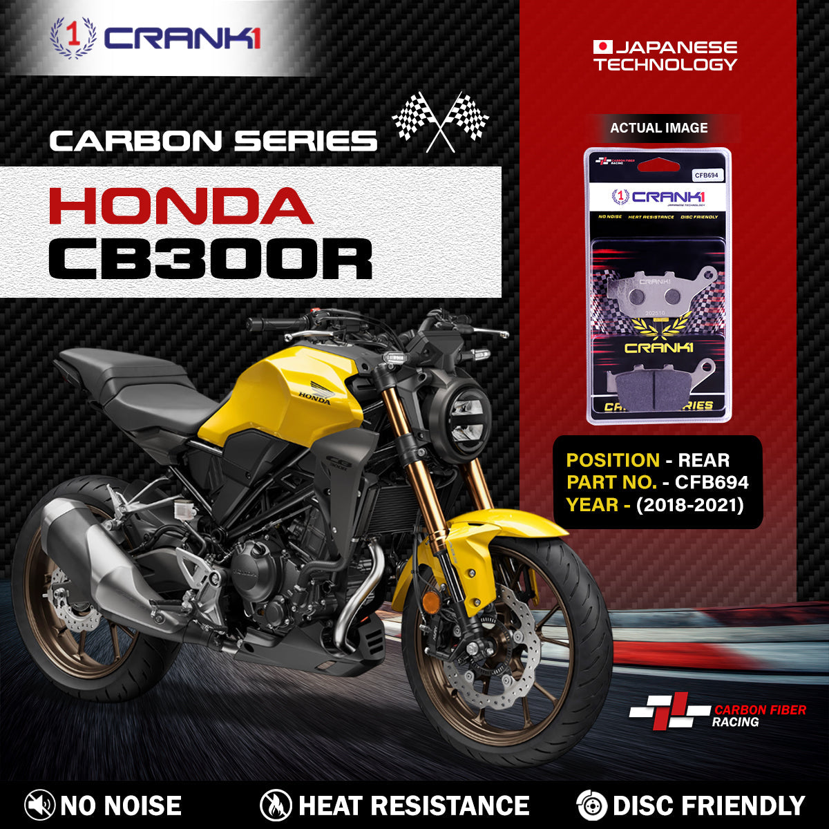 Carbon Brake Pads For Honda CB300R (2018-2021) - Rear - CFB694 - 1 Set