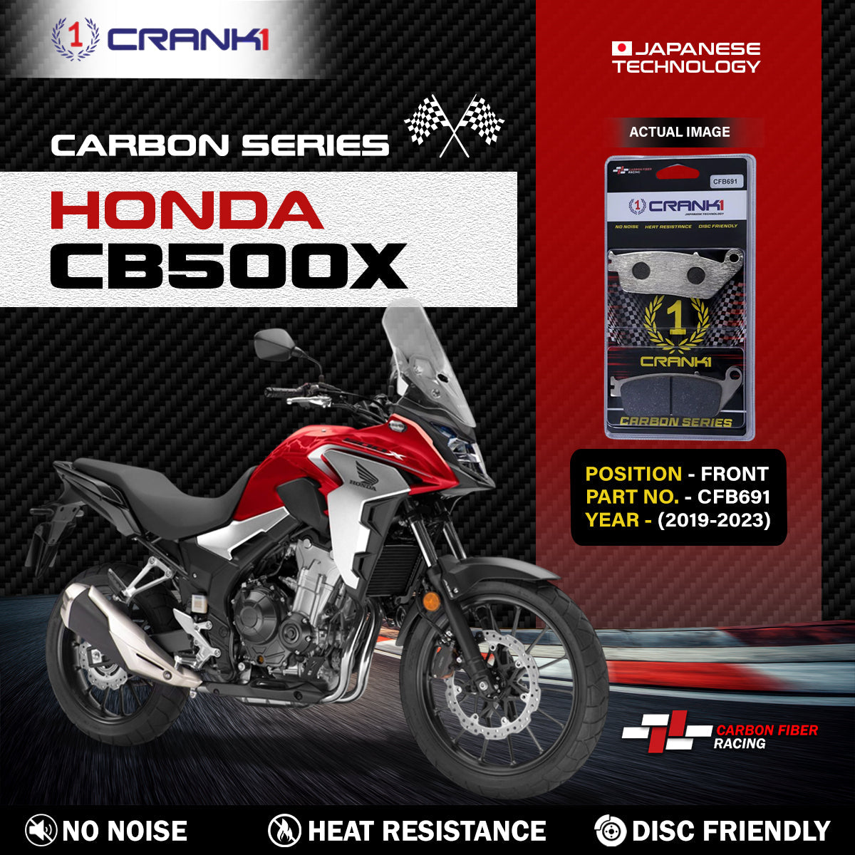 Carbon Brake Pads For Honda CB500X (2019-2023) - Front - CFB691 - 1 Set