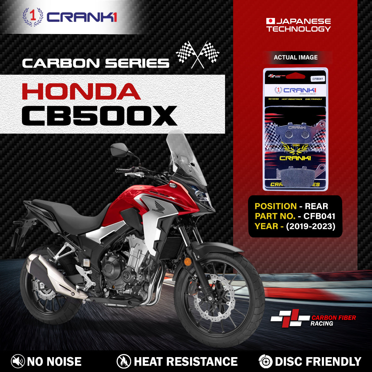 Carbon Brake Pads For Honda CB500X (2019-2023) - Rear - CFB041 - 1 Set