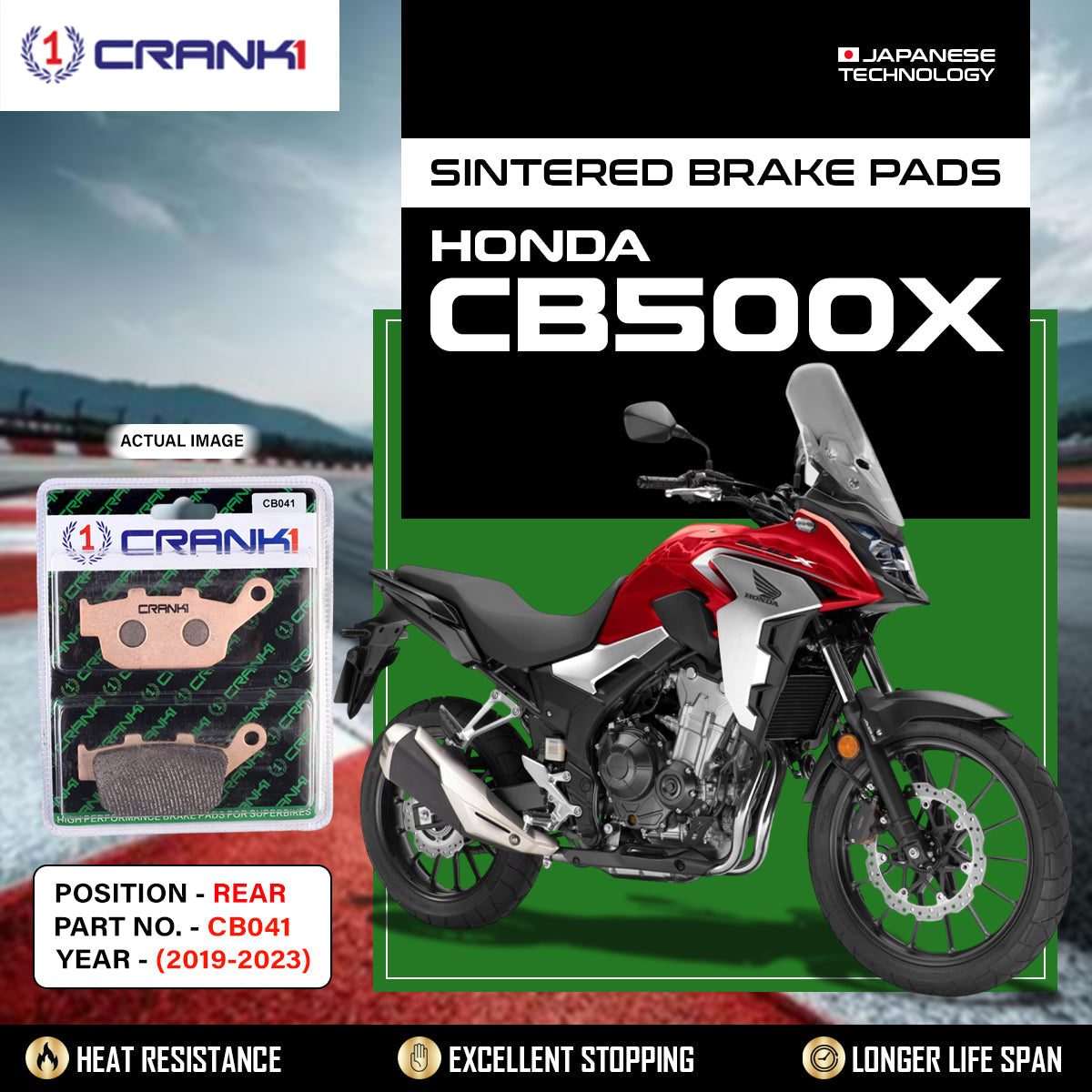 Sintered Brake Pads For Honda CB500X (2019-2023) - Rear - CB041 - 1 Set
