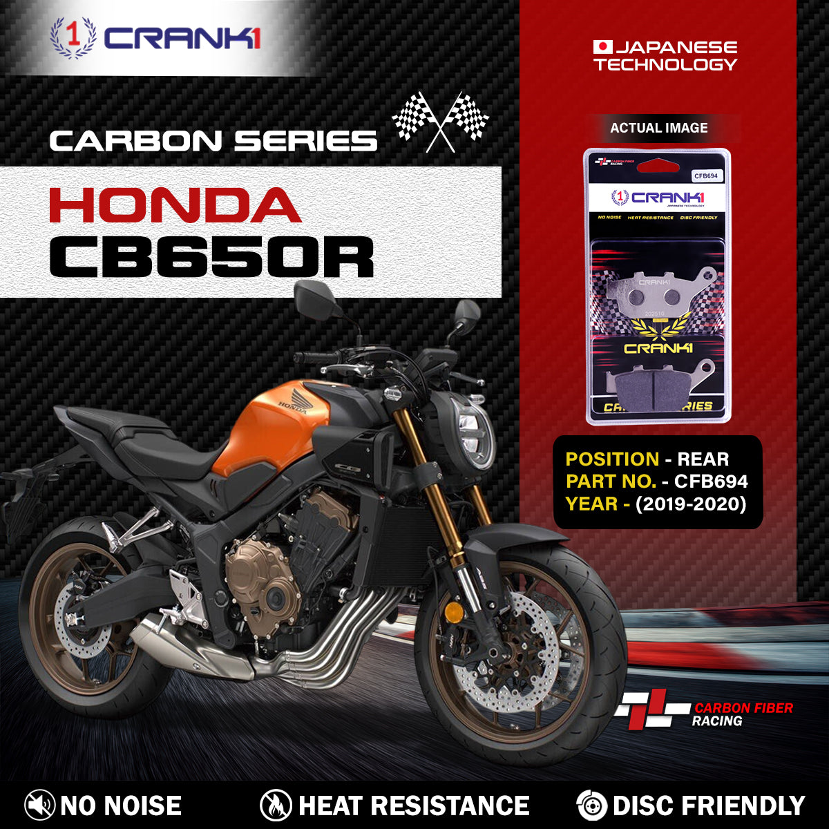 Carbon Brake Pads For Honda CB650R (2019-2020) - Rear - CFB694 - 1 Set