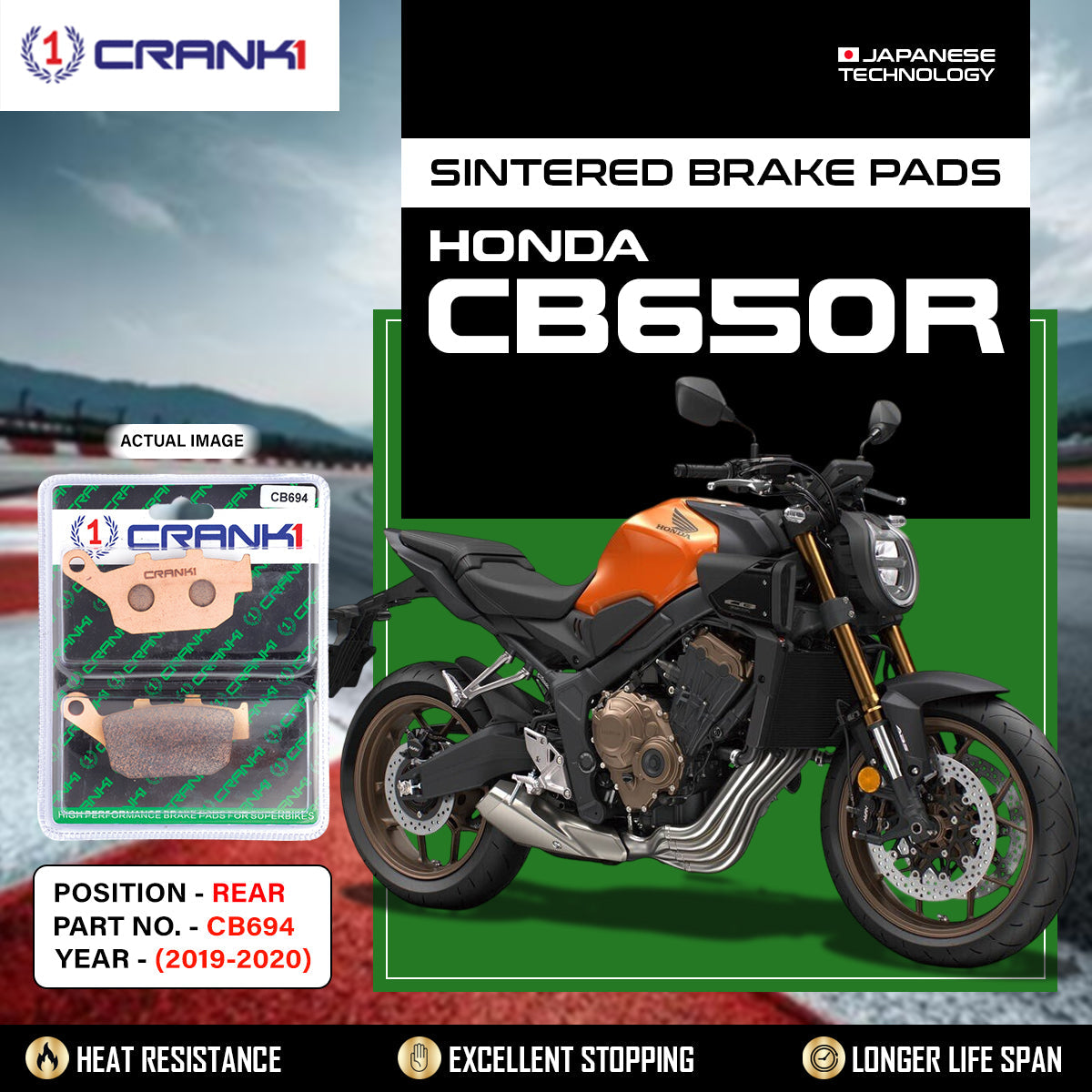 Sintered Brake Pads For Honda CB650R  (2019-2020) - Rear - CB694 - 1 Set