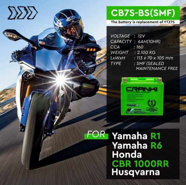 Battery For Honda CBR 1000RR - CB7S-BS - Factory Activated