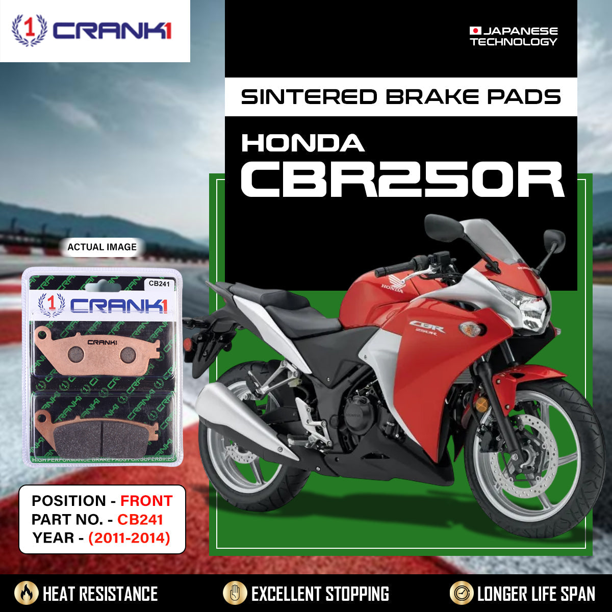 Sintered Brake Pads For Honda CBR250R (2011-2014) - Front - CB241 - 1 Set